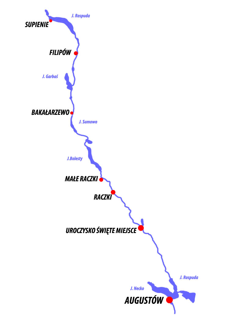 Mapa Szlaku kajakowego Rospuda